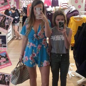 Teal Floral Cut Out Peach Love CA Romper